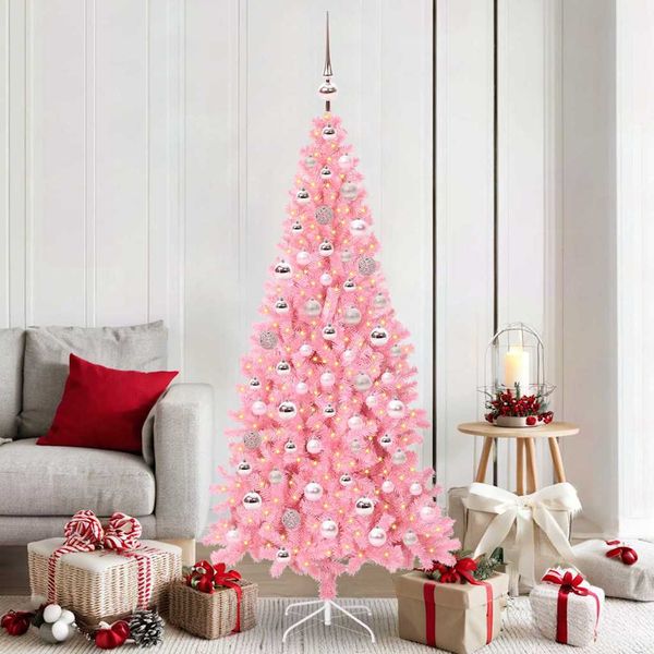vidaXL Vianočný stromček s 300 LED-i so stojanom Ružová 180 cm PVC