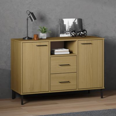 vidaXL Komoda s kovovými nohami hnedá 113x40x77 cm masívne drevo OSLO