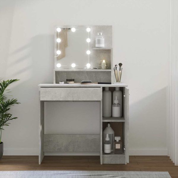 vidaXL Toaletný stolík s LED betónovo sivý 86,5x35x136 cm