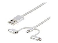 3.3 ft / 1m - Lightning / USB-C / Micro-USB - Pletený - MFi Certifikovaný - USB 2.0 - 3 v 1 Nabíjanie (LTCUB1MGR) - Kábel USB - USB (M) do Micro USB typ B, Lightning, USB-C (M) - 1 m - strieborná