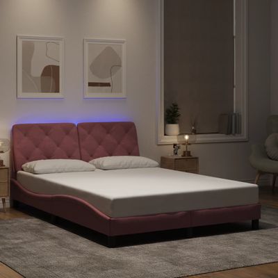 vidaXL Rám postele s LED bez matraca ružový 140x190 cm zamat