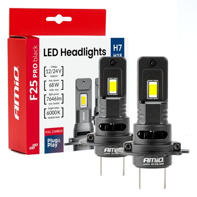 LED žiarovky hlavného osvetlenia Séria F25 PRO BLACK FULL CANBUS H7 68W 12V 24V AMiO-04720