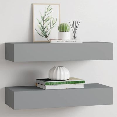 vidaXL Zásuvkové police nástenné 2 ks sivé 60x23,5x10 cm MDF