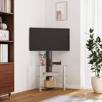 vidaXL Rohový TV stojan 3-vrstvový pre 32-70 palcov čierno-strieborný
