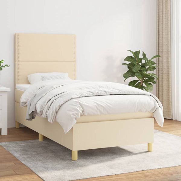 vidaXL Posteľný rám boxspring s matracom krémový 90x190 cm látka