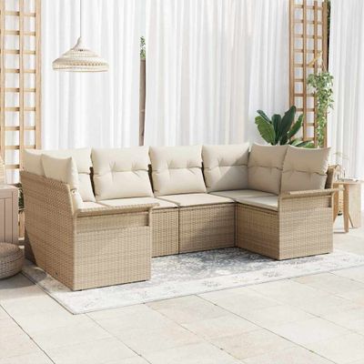 vidaXL Súprava záhradných pohoviek s úložiskom 6 pcs Béžová Poly ratan