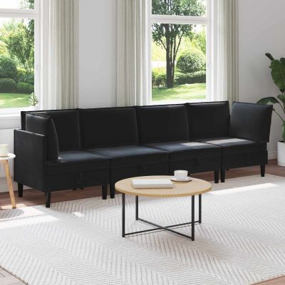 vidaXL Súprava nábytku do obývačky s vankúšom 4 pcs Čierna Zamat