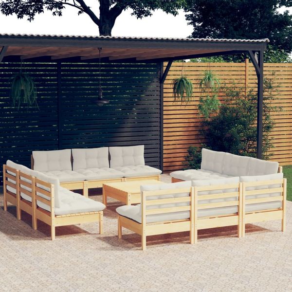 vidaXL 13-dielny záhradný set s krémovými vankúšmi borovicové drevo
