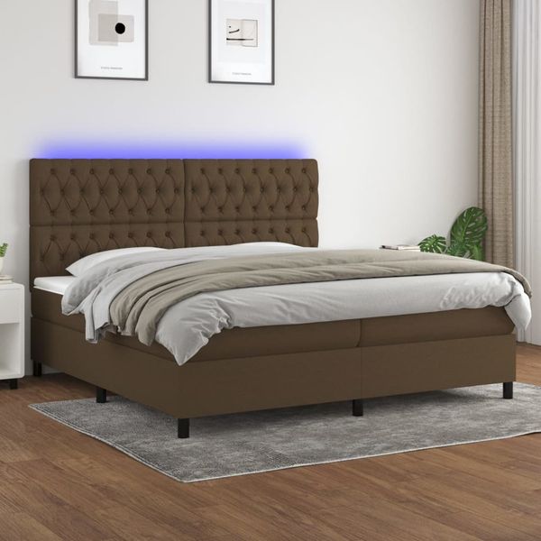 vidaXL Posteľ boxsping s matracom a LED tmavohnedá 200x200 cm látka