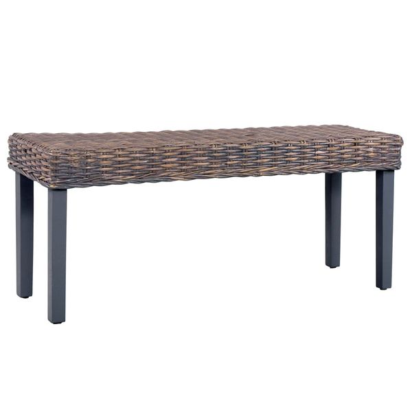 vidaXL Lavička 110 cm sivý prírodný kubu ratan a masívne mahagónové drevo