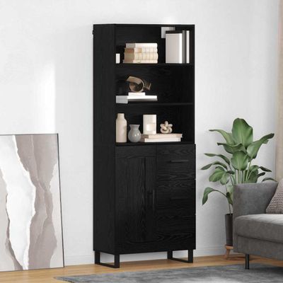 vidaXL Highboard so zásuvkou 2 pcs Čierny dub Kompozitné drevo