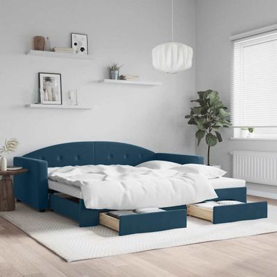 vidaXL Rozkladacia denná posteľ so zásuvkami modrá 100x200 cm zamat