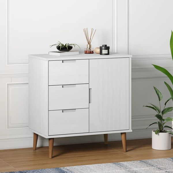 vidaXL Komoda MOLDE, biela 76,5x40x80 cm, borovicový masív