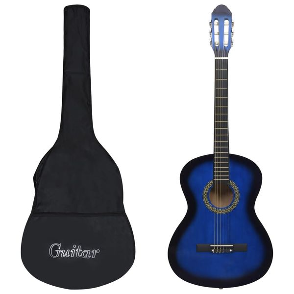 vidaXL Klasická gitara pre začiatočníkov s taškou modrá 4/4 39"