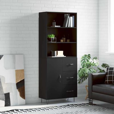 vidaXL Vysoká skrinka čierna 69,5x34x180 cm spracované drevo