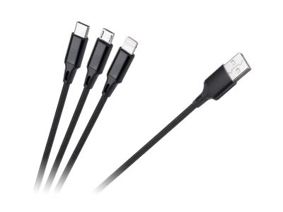 Kábel REBEL 3v1 USB-A - microUSB, USB typu C, Lightning čierny 1m