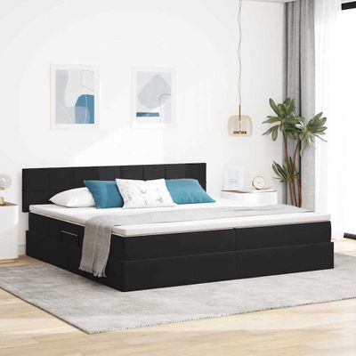 vidaXL LED úložná posteľ s matracom Čierna 200 x 200 cm Zamat