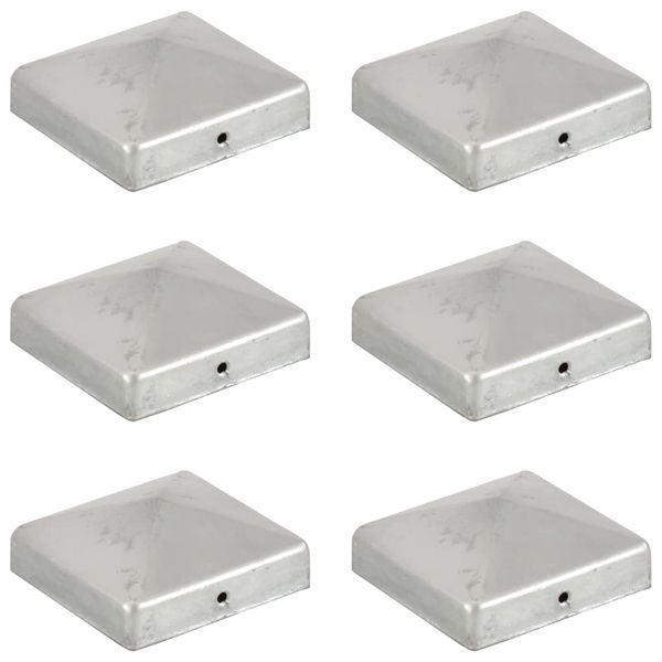 vidaXL Pyramídové krytky na plotové stĺpiky 6 ks 81x81 mm pozinkovaný kov