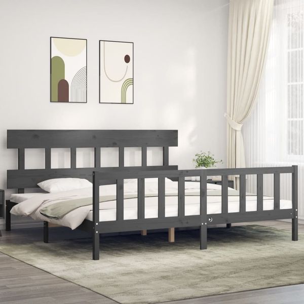 vidaXL Posteľný rám s čelom sivý 200x200 cm masívne drevo
