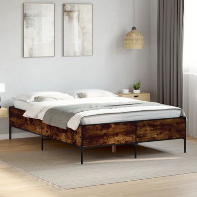 vidaXL Posteľný rám dymový dub 140x190 cm kompozitné drevo a kov