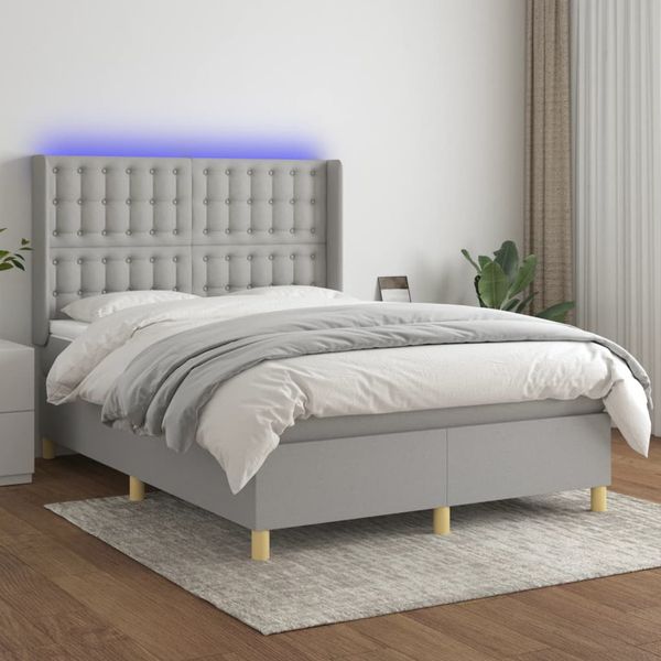 vidaXL Posteľ boxsping s matracom a LED bledosivá 140x190 cm látka