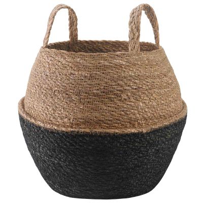 vidaXL Kvetináč s uchami Čierna Ø 32 x 32 cm 100% Morská tráva