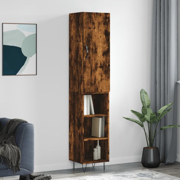vidaXL Vysoká skrinka dymový dub 34,5x34x180 cm spracované drevo