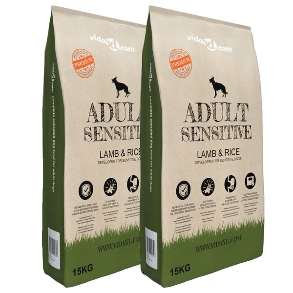 vidaXL Prémiové krmivo pre psov Adult Sensitive Lamb & Rice, 2 ks, 30 kg