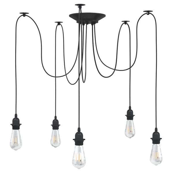 vidaXL Závesná lampa s 5 objímkami E27 čierny kov