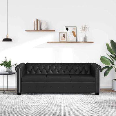 vidaXL 3-miestna pohovka Chesterfield, umelá koža, čierna