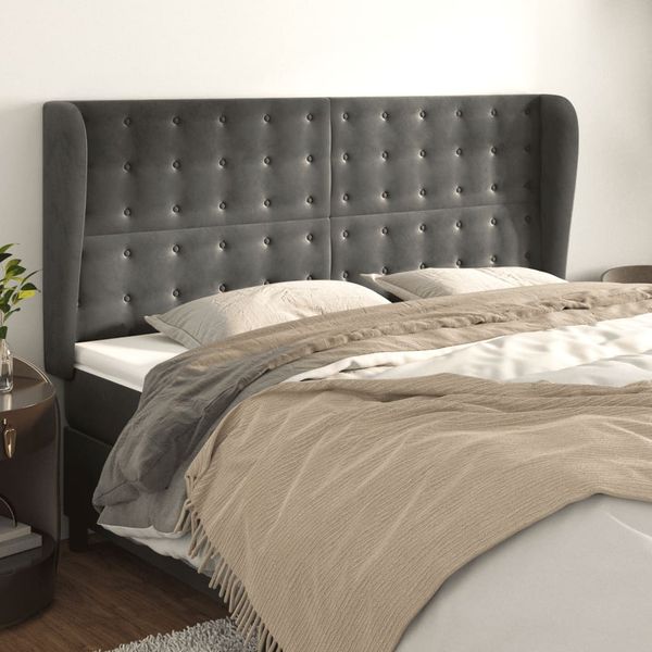 vidaXL Čelo postele so záhybmi tmavosivé 183x23x118/128 cm zamat