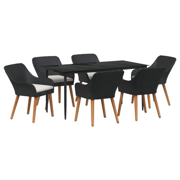 vidaXL Záhradný jedálenský set s vankúšom 7 pcs Čierna polyratan