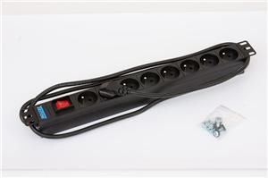 19" 8xCZ zás.vypínač,3x1.5mm 2m kab.CZ-DE,RAL9005 Triton 19"  rozvodný panel 1U 8x230V CSN vypínac,cerný,2m