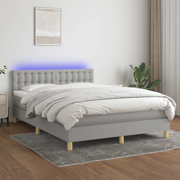 vidaXL Posteľ boxsping s matracom a LED bledosivá 140x190 cm látka