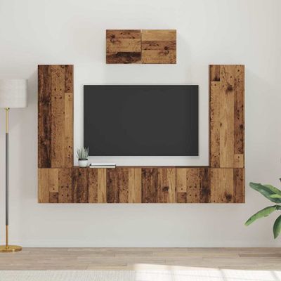 vidaXL Zostava TV skriniek Nástenný 7 pcs Staré drevo Kompozitné drevo