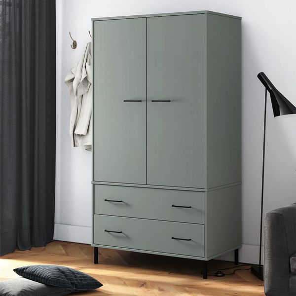 vidaXL Botník s kovovými nohami sivý 90x55x172,5cm masívne drevo OSLO