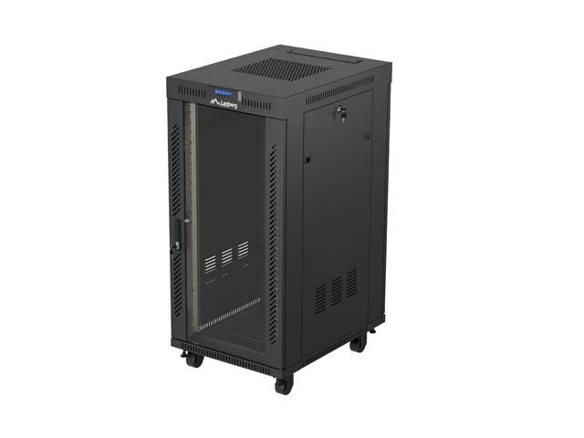 19'' Voľne stojaca racková skriňa 24U 600X800 čierne sklenené dvere lcd lanberg (flat pack) V2