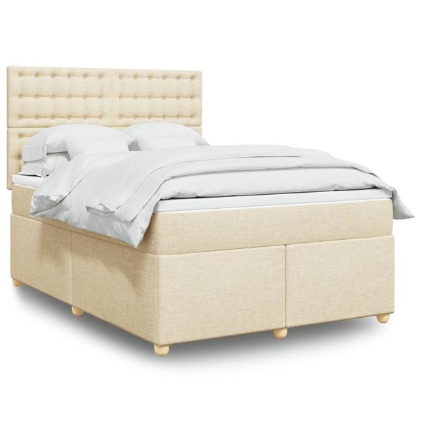 vidaXL Posteľný rám boxspring s matracom krémový 160x200 cm látka