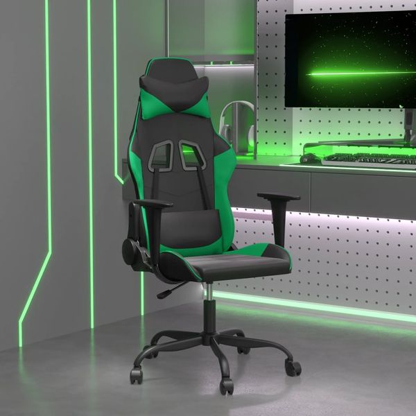 vidaXL Masážna herná stolička čierna a zelená umelá koža