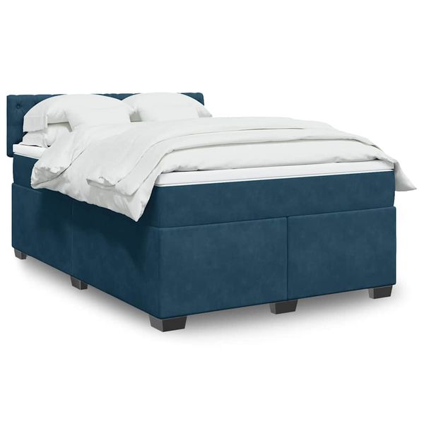 vidaXL Posteľný rám boxsping s matracom modrý 160x200 cm zamat