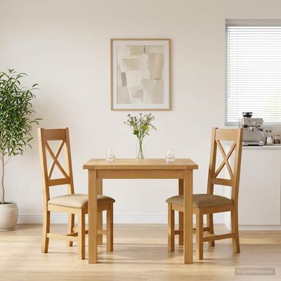 vidaXL Jedálenská stolička 2 pcs Masívne dubové drevo Béžová