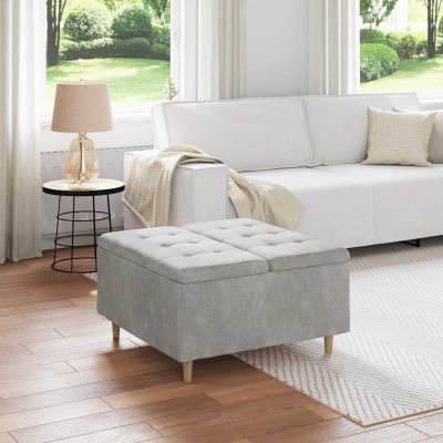 vidaXL Úložný taburet s vankúšom Svetlosivá 80 x 80 x 45 cm Zamat