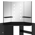 vidaXL Rohový toaletný stolík s LED čierny 111x54x141,5 cm
