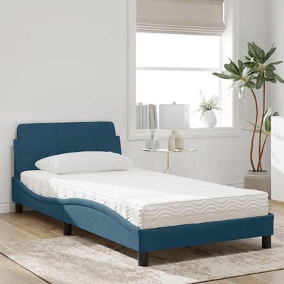 vidaXL Posteľ s matracom Dover modrý 100x200 cm zamat