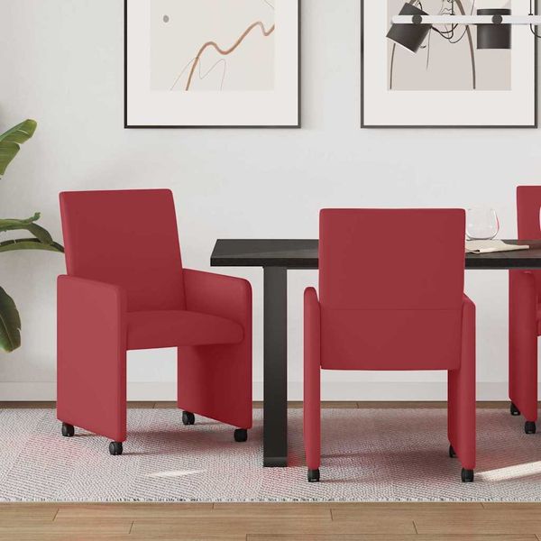 vidaXL Jedálenské stoličky na kolieskach 2 pcs vínovo červená