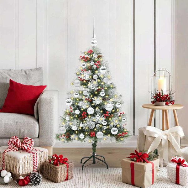 vidaXL Umelý vianočný stromček Zelená a biela 120 cm PVC, kov a plast