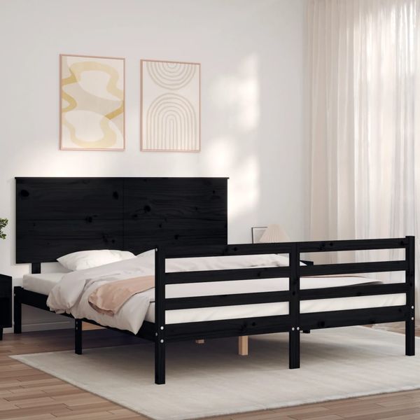 vidaXL Rám postele s čelom čierny masívne drevo King Size