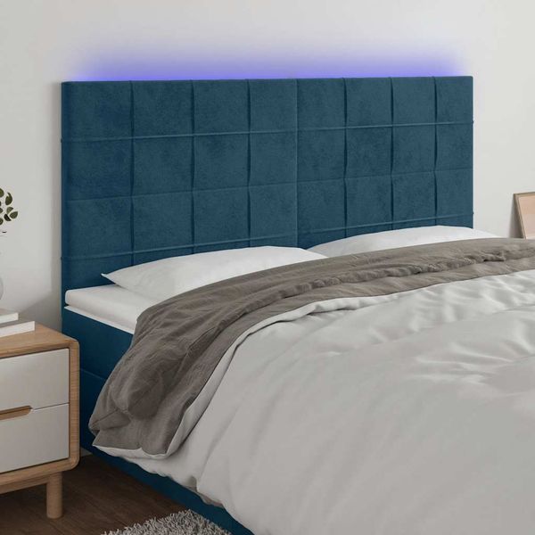 vidaXL Čelo postele s LED tmavomodré 160x5x118/128 cm zamat