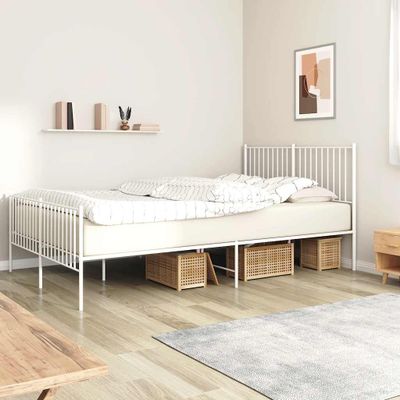 vidaXL Kovový rám postele s čelom a podnožkou biely 160x200 cm