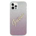 Guess puzdro pre iPhone 12 / 12 Pro 6,1" GUHCP12MPCUGLSPI ružové tvrdé puzdro Glitter Gradient Script